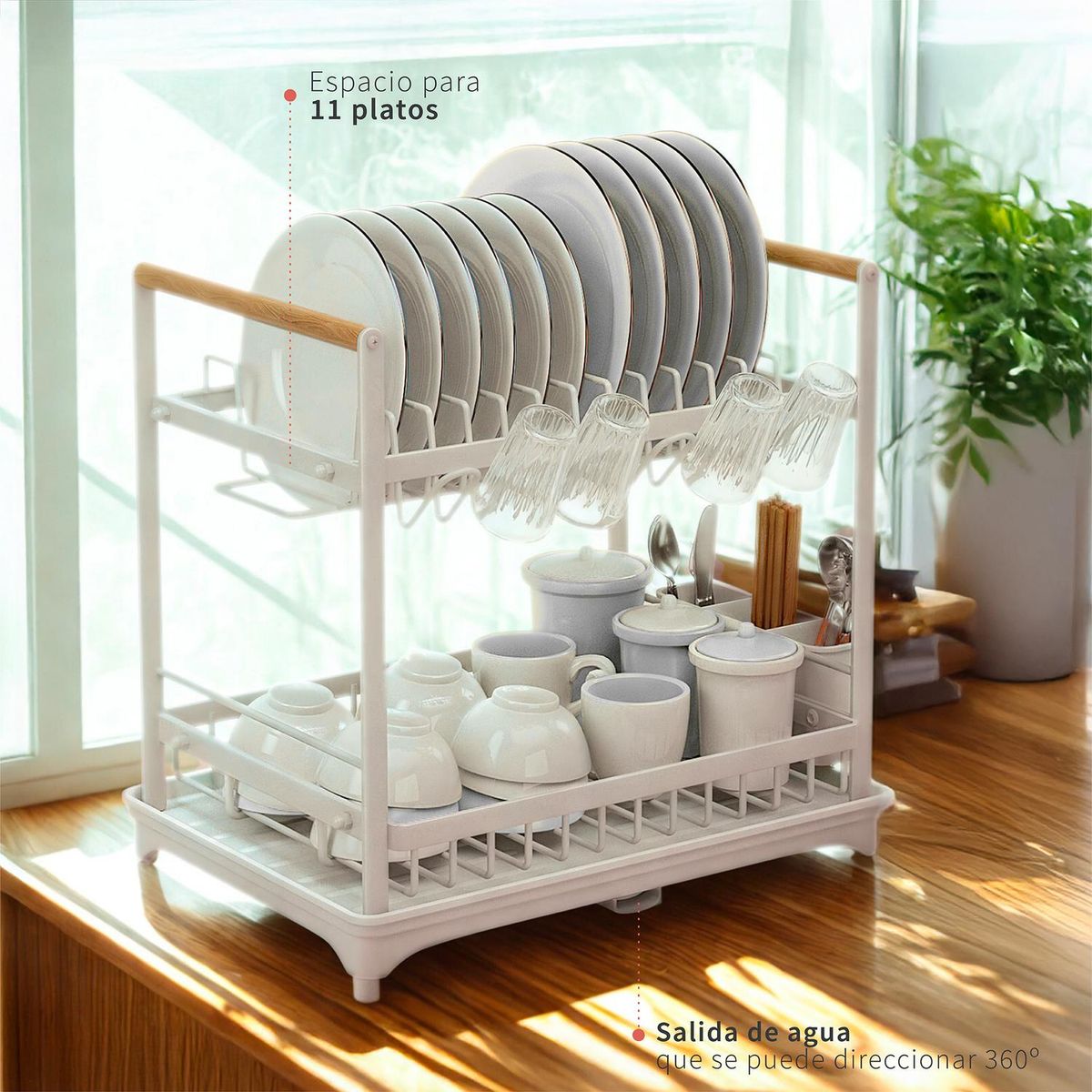 SIMPLIT - Secaplatos Escurridor Acero Inox Valencia 2 Niveles Simplit - Blanco