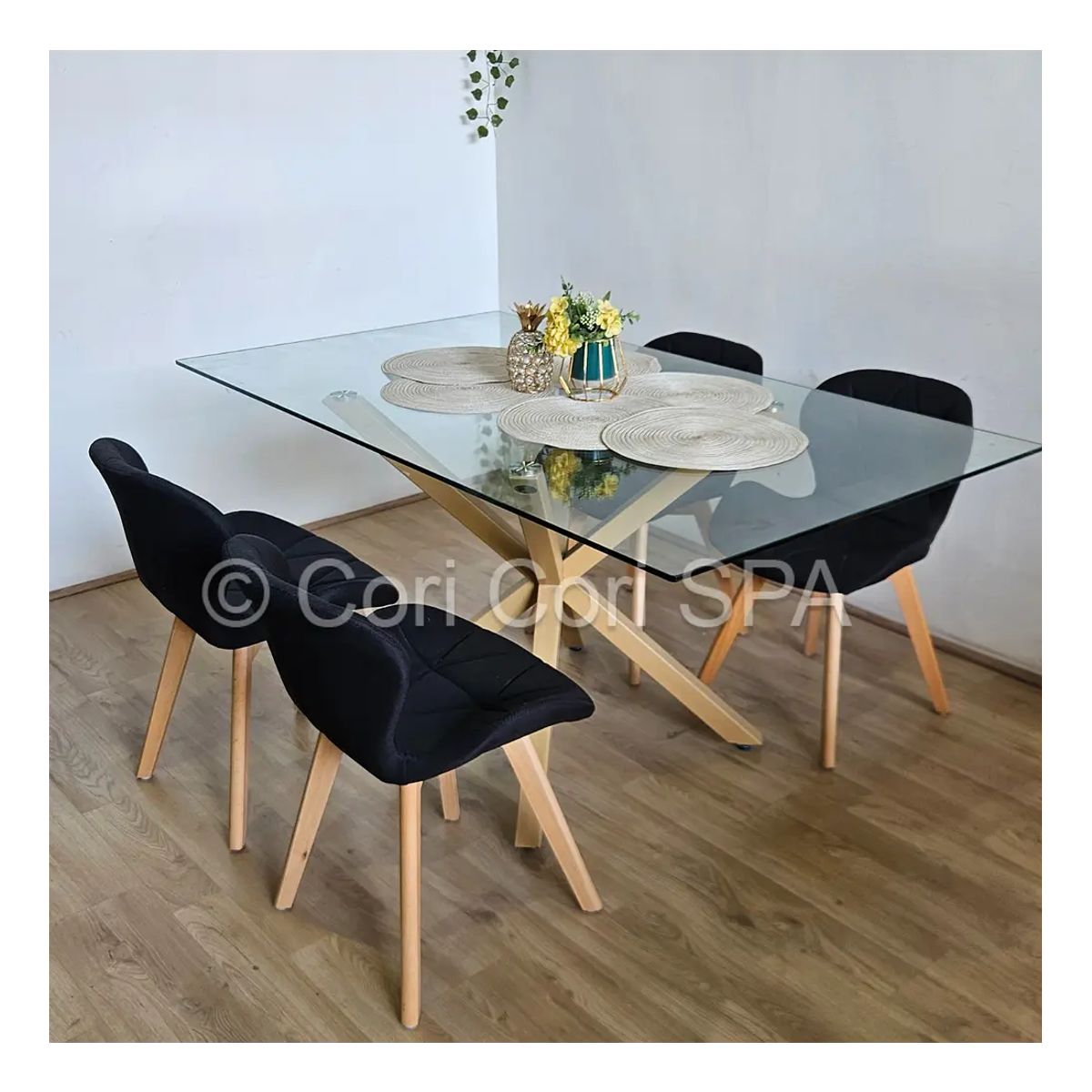 CORI CORI - Juego de Comedor Madrid 140x80cm + 4 Sillas Mariposa Velvet