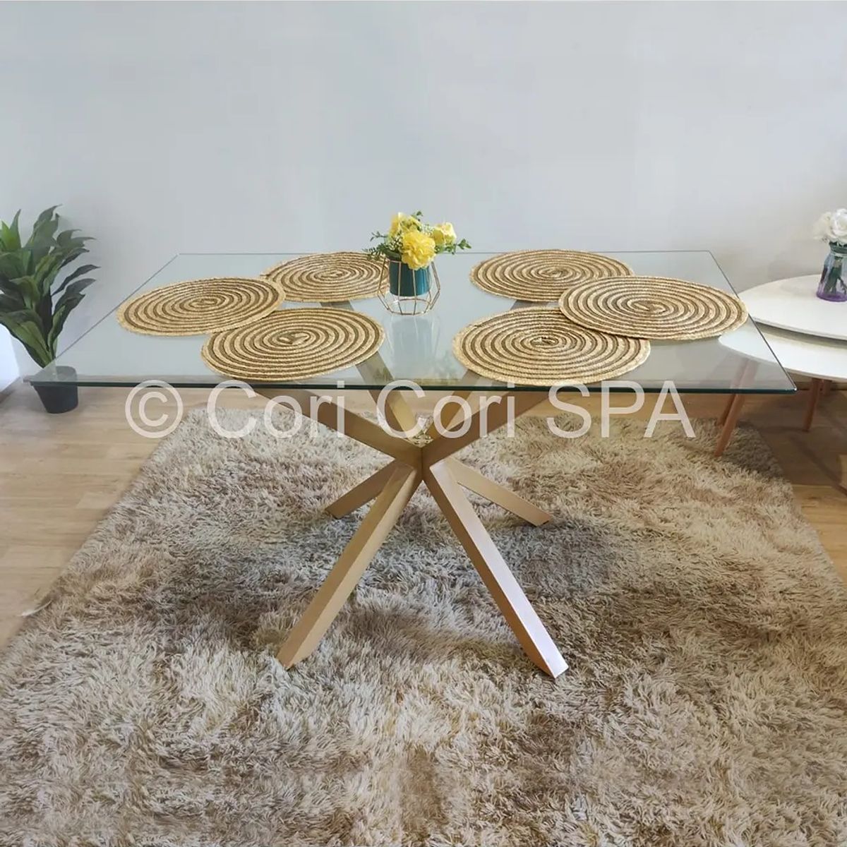 CORI CORI - Juego de Comedor Madrid 140x80cm + 4 Sillas Mariposa Velvet