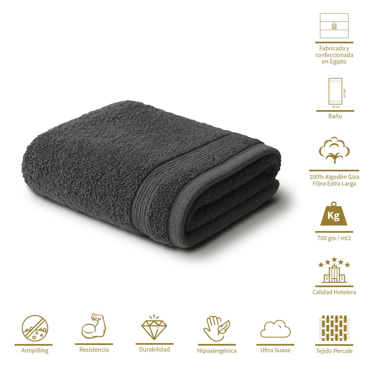 LE NUIT - Toalla de Baño 700 Gramos Algodón Egipcio Gris Pizarra