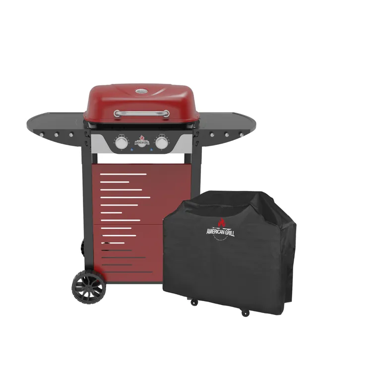 AMERICAN GRILL Set Parrilla Electrica 2 Quemadores Manhattan Red + Funda XS