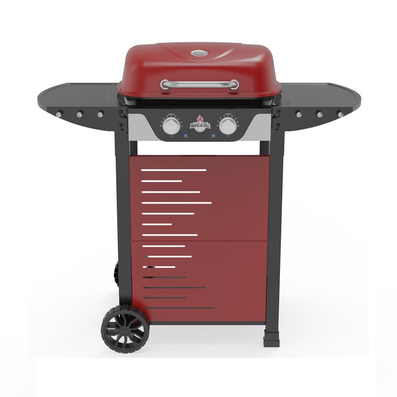 AMERICAN GRILL - Set Parrilla Electrica 2 Quemadores Manhattan Red + Funda