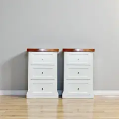 GENERICO - Par de Velador de Madera 3 cajones 45x40x70 color Blanco Canela