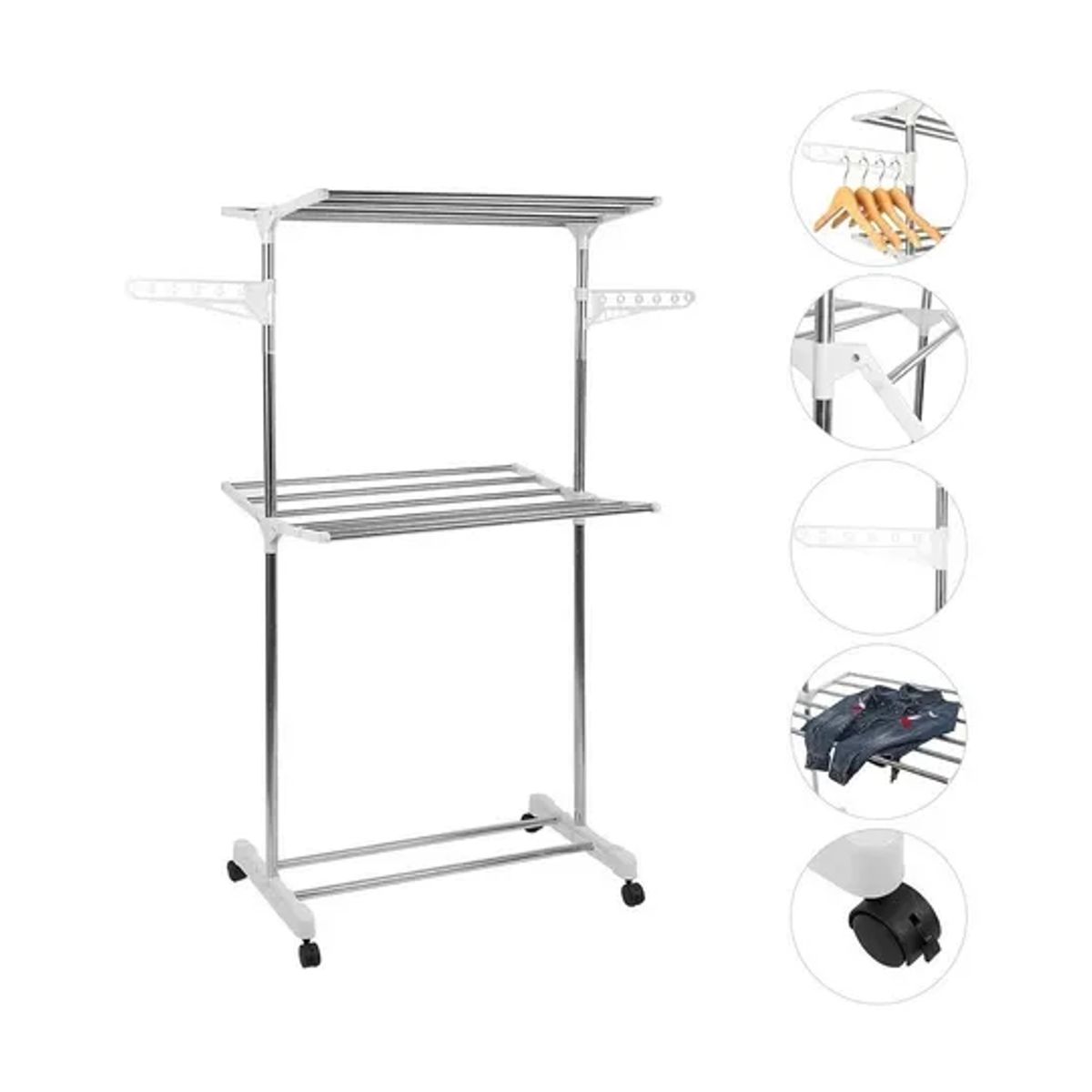 GENERICO - Tendedero De Ropa Perchero Móvil Colgador Plegable 2 Niveles