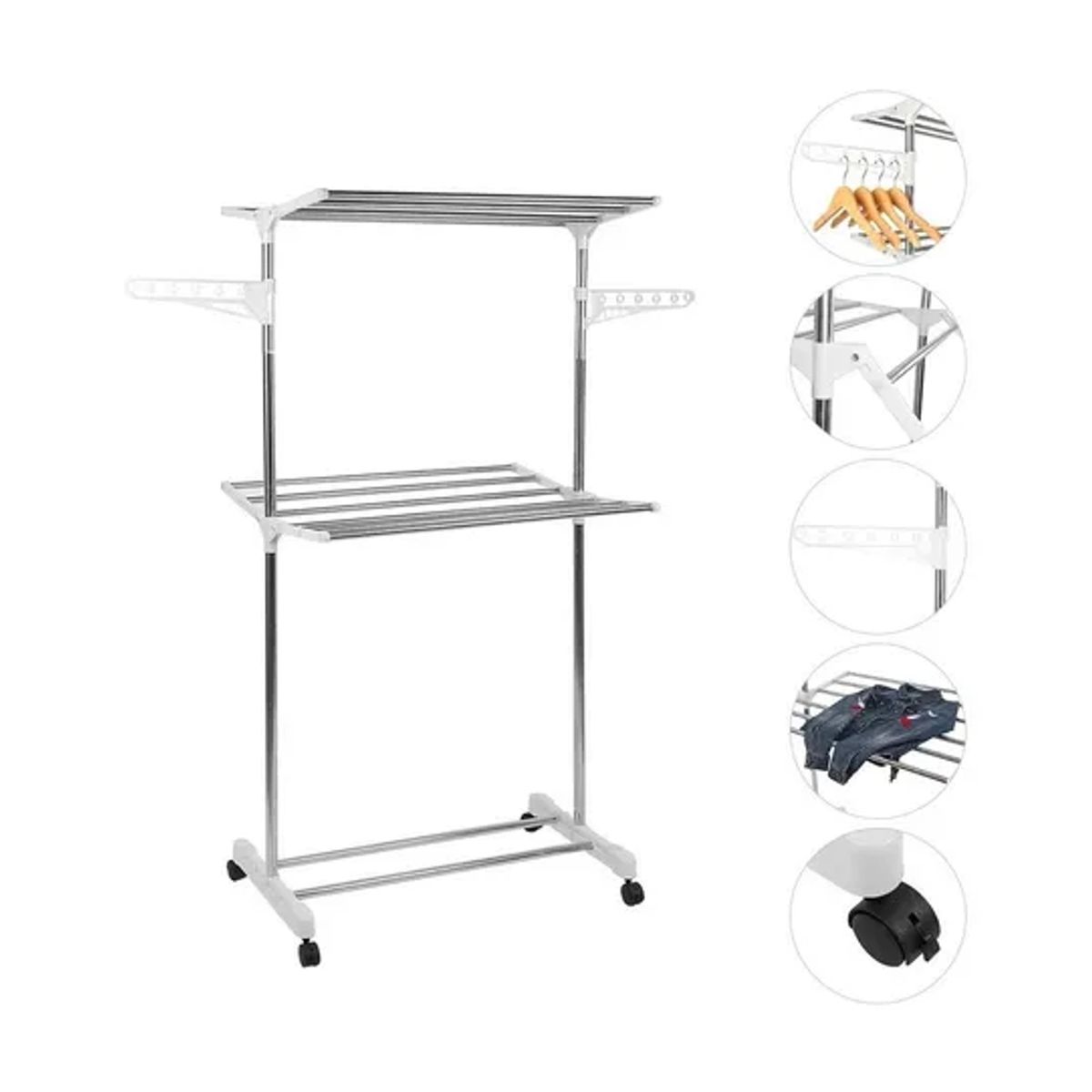 GENERICO - Tendedero De Ropa Perchero Móvil Colgador Plegable 2 Niveles