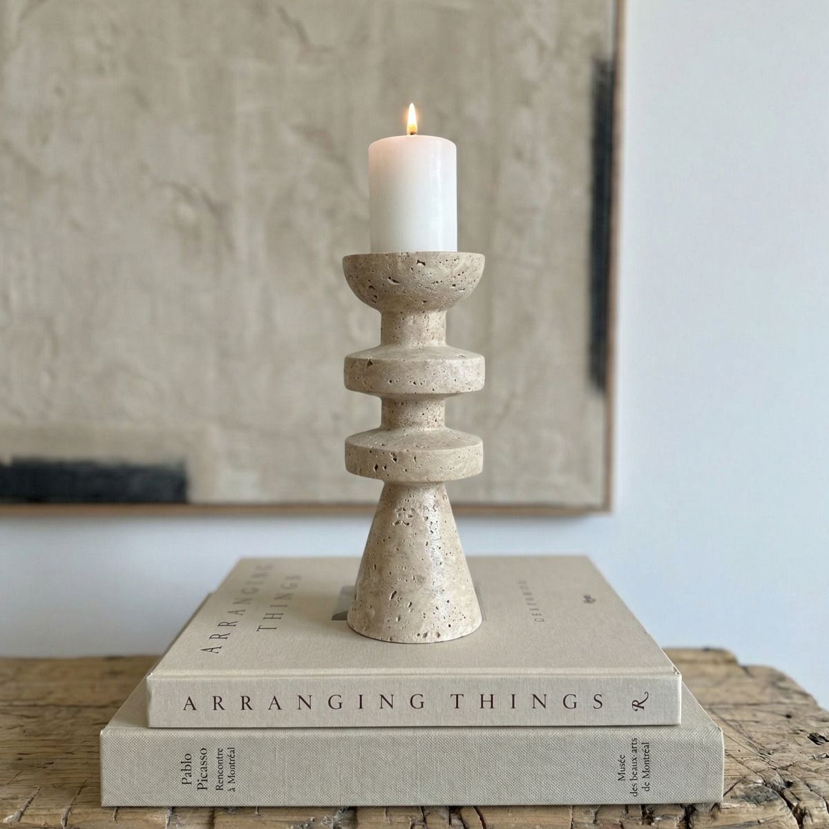 SANTU HOME & DECO - Candelabro Torre Alfil Figura Decorativa Travertino Pequeño