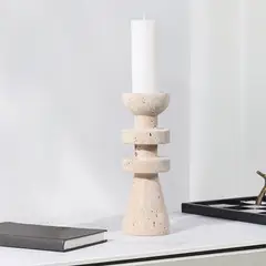 SANTU HOME & DECO - Candelabro Torre Alfil Figura Decorativa Travertino Pequeño