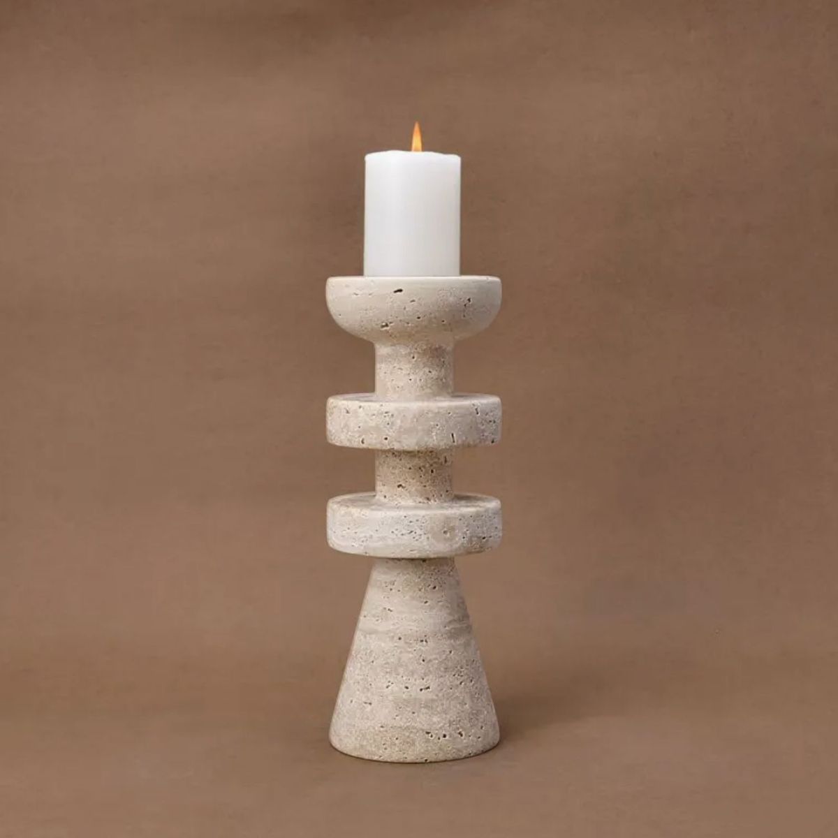 SANTU HOME & DECO - Candelabro Torre Alfil Figura Decorativa Travertino Pequeño