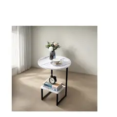 GENERICO - Mesa Auxiliar De Mármol Para Sofá Mesa Esquinera De 2 Nivel