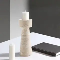 SANTU HOME & DECO - Candelabro Portavelas Marmol Travertino Torre Grande