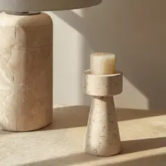 SANTU HOME & DECO - Candelabro Portavelas Marmol Travertino Torre Pequeño