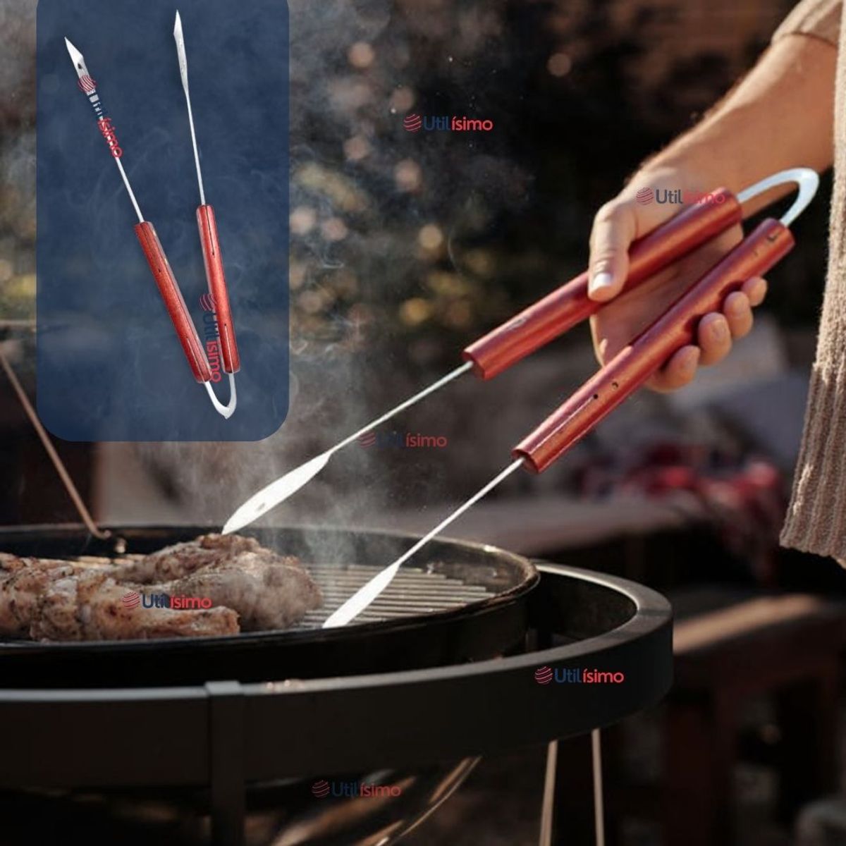 LINE - Pinzas Para Parrilla Y Cocina Acero Inoxidable Mango Madera