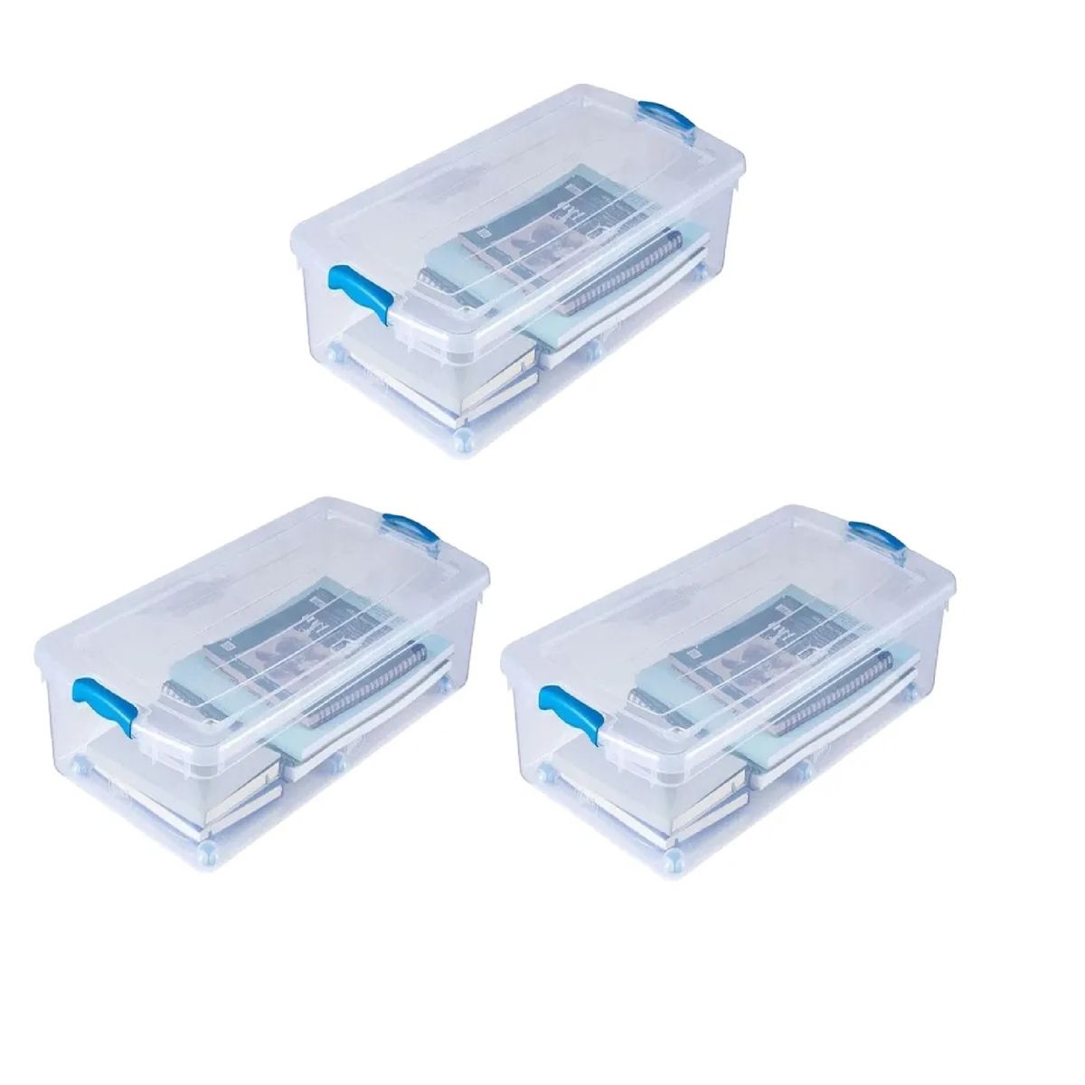 WENCO - Caja Organizadora Bajo Cama 36 Litros Con Ruedas 3 Unidades