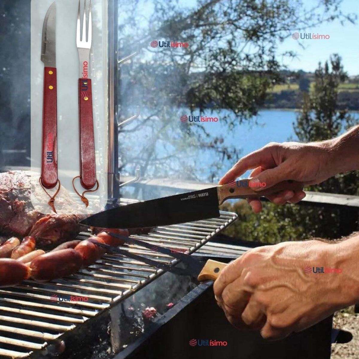 LINE - Set Cuchillo + Tenedor Para Parrillas Y Asados Acero Inoxidable