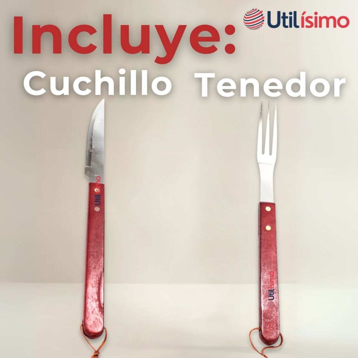 LINE - Set Cuchillo + Tenedor Para Parrillas Y Asados Acero Inoxidable