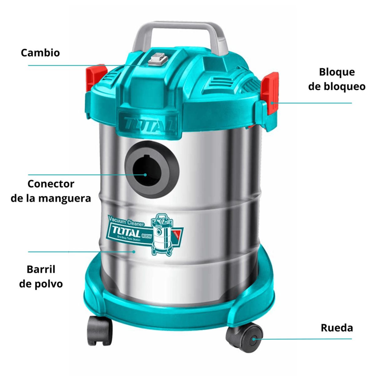 TOTAL TOOLS - Aspiradora 800w 12lts Polvo y Agua Total Tvc14122