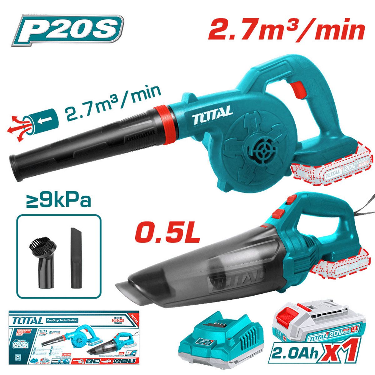 TOTAL TOOLS - Kit Aspiradora + Soplador Inalámbrico 20v Total Tosli240998