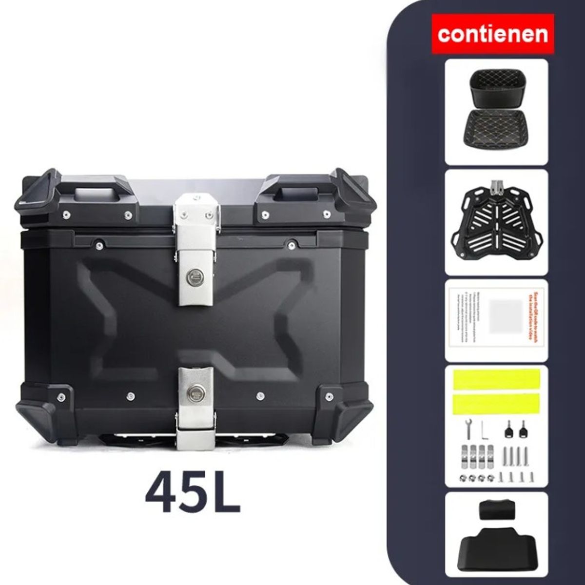 GENERICO - Maleta Moto Top Case Aluminio 45 Litros X-series + Respaldo, Negro