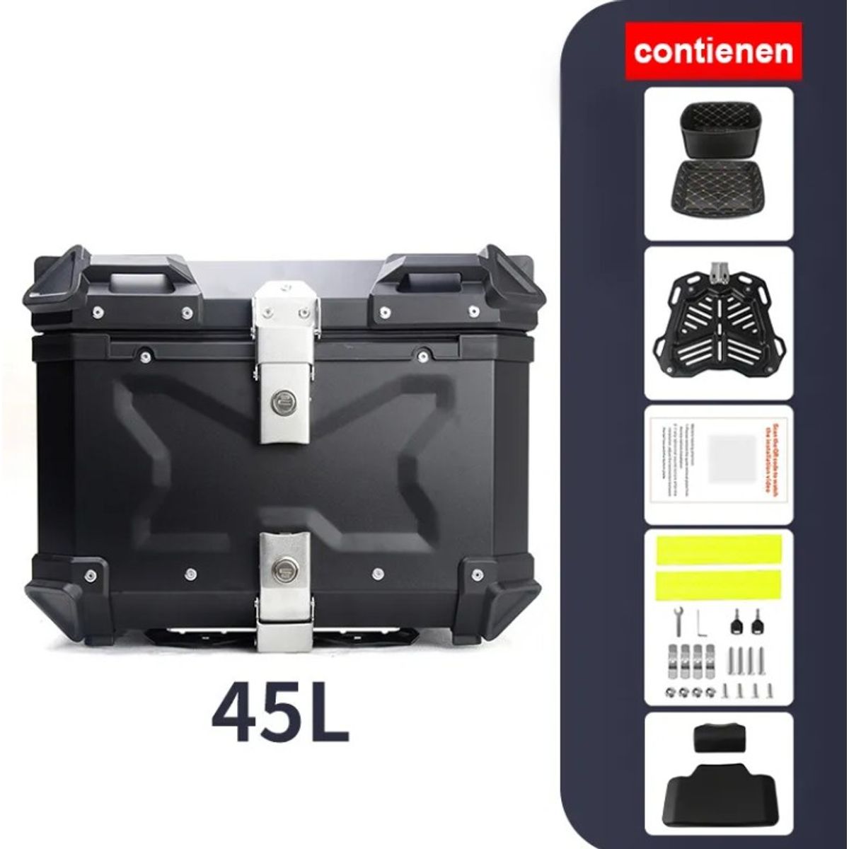 GENERICO - Maleta Moto Top Case Aluminio 45 Litros X-series + Respaldo, Negro