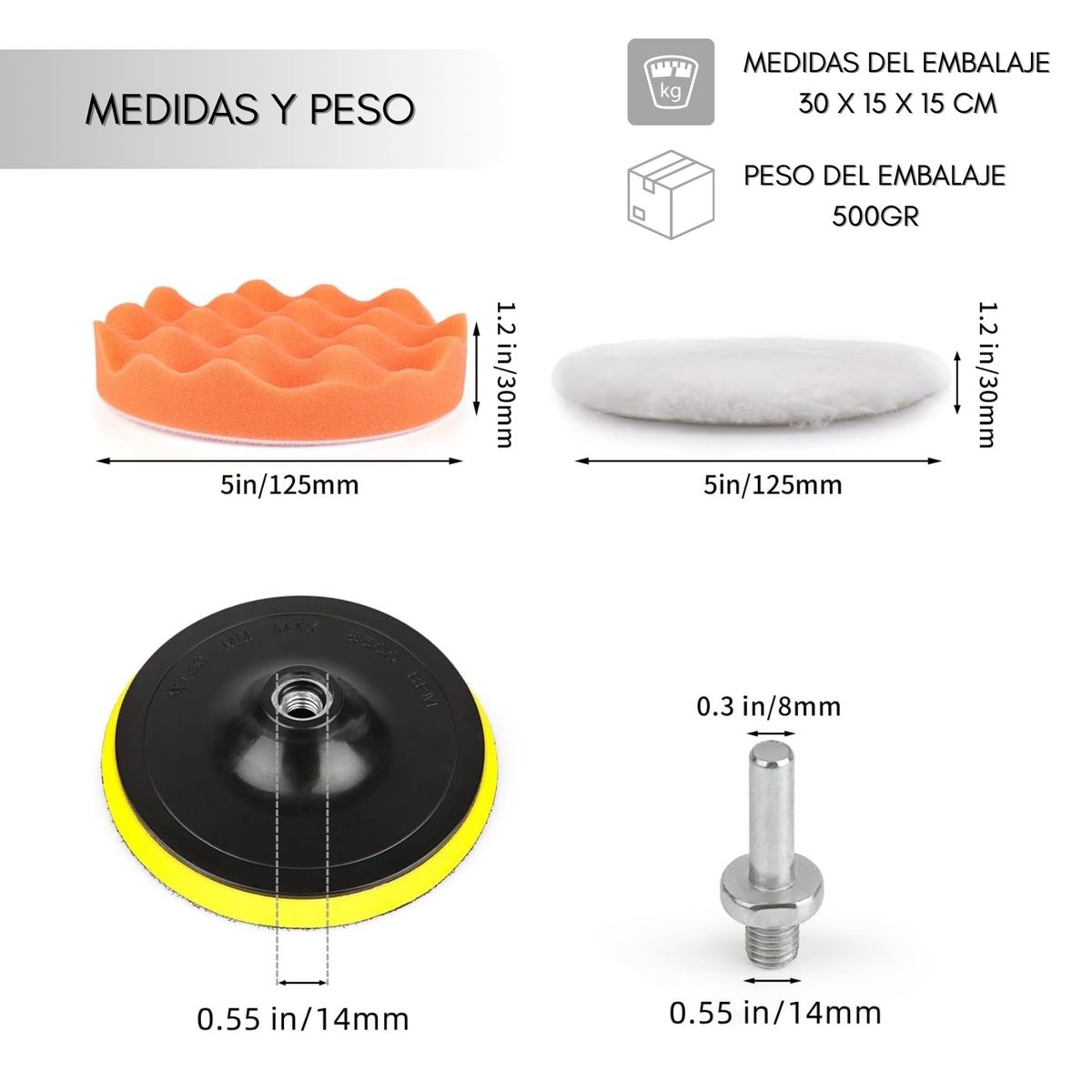 GENERICO - Set 10 Accesorios Discos Esponjas Pulir Auto 12cm Diámetro