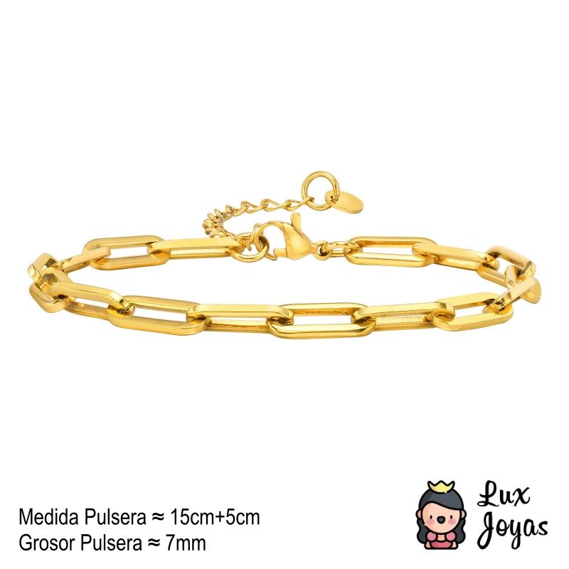 LUX JOYAS - Pulsera Baño Oro Amarillo 18k Eslabones L Largo Gru