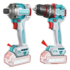 TOTAL TOOLS - Kit Atornillador De Impacto+ Taladro 20v 2bat+ Carg Total