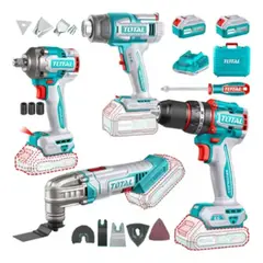 TOTAL TOOLS - Llave Impacto+ Taladro+ Pistola De Calor+oscilante 20v Total