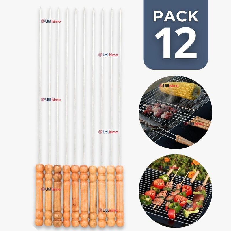 LINE - Pack 12 Pinchos De 30cm Para Anticuchos Brochetas Asados Mango Madera