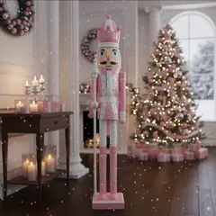 GENERICO - FIGURA DE CASCANUECES NAVIDEÑO DE MADERA 122CM ROSADO Y BLANCO