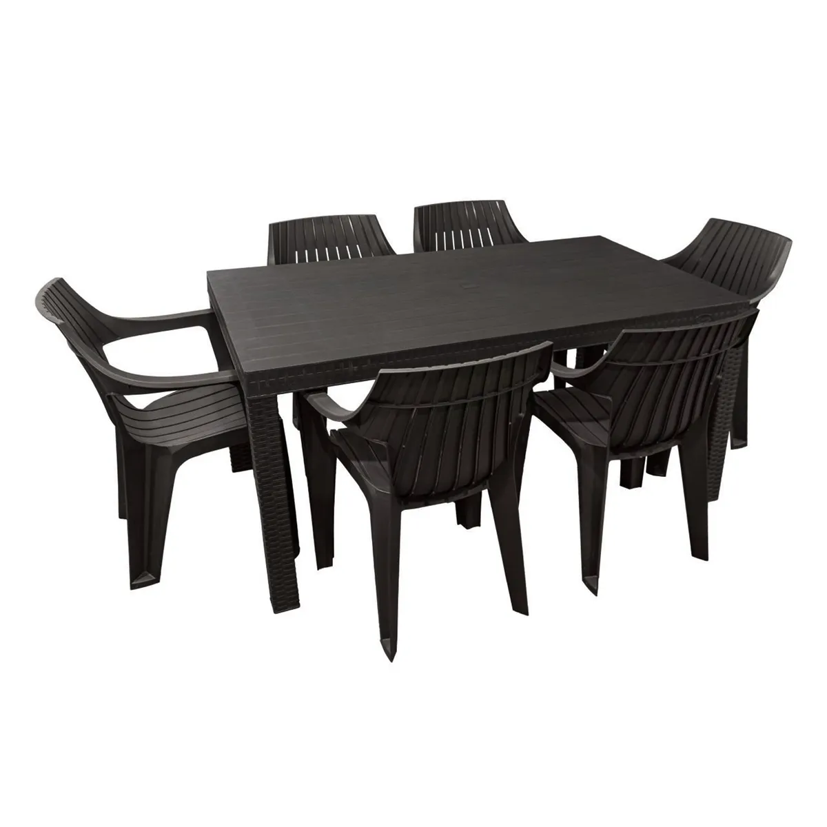 SANCHIA - Juego de Comedor Terraza Macao Chocolate 155x90 cm 6 Sillas