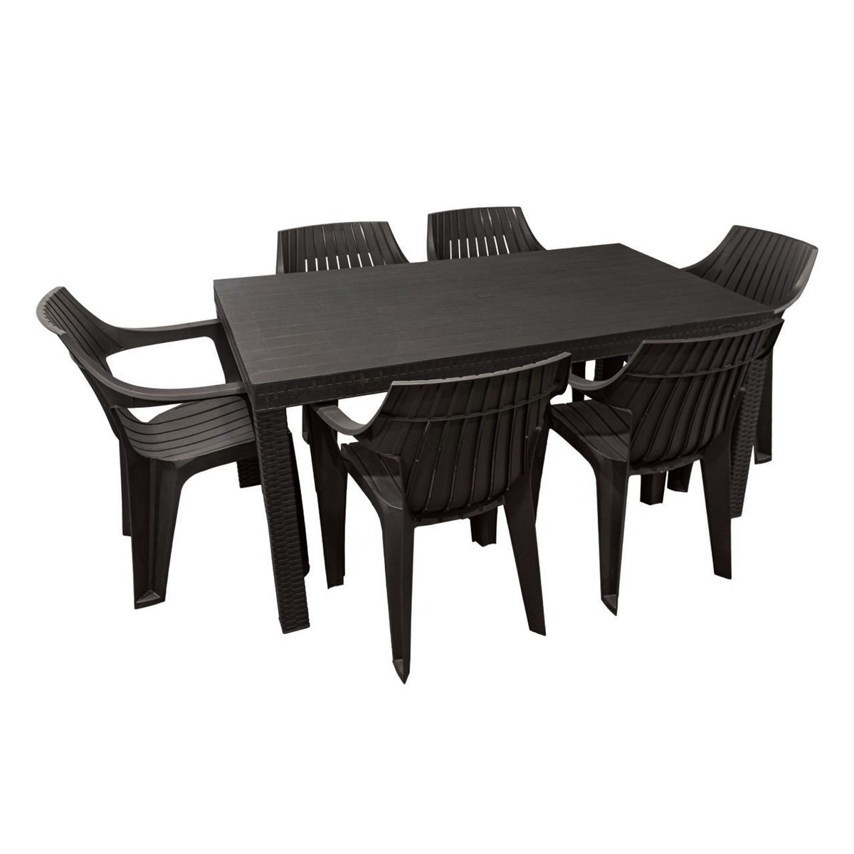 SANCHIA - Juego de Comedor Terraza Macao Chocolate 155x90 cm 6 Sillas