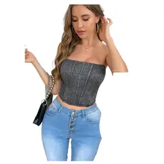 GARSIL - Crop Top Estilo Corset Elasticado Con Brillos Para Mujer Sin Mangas