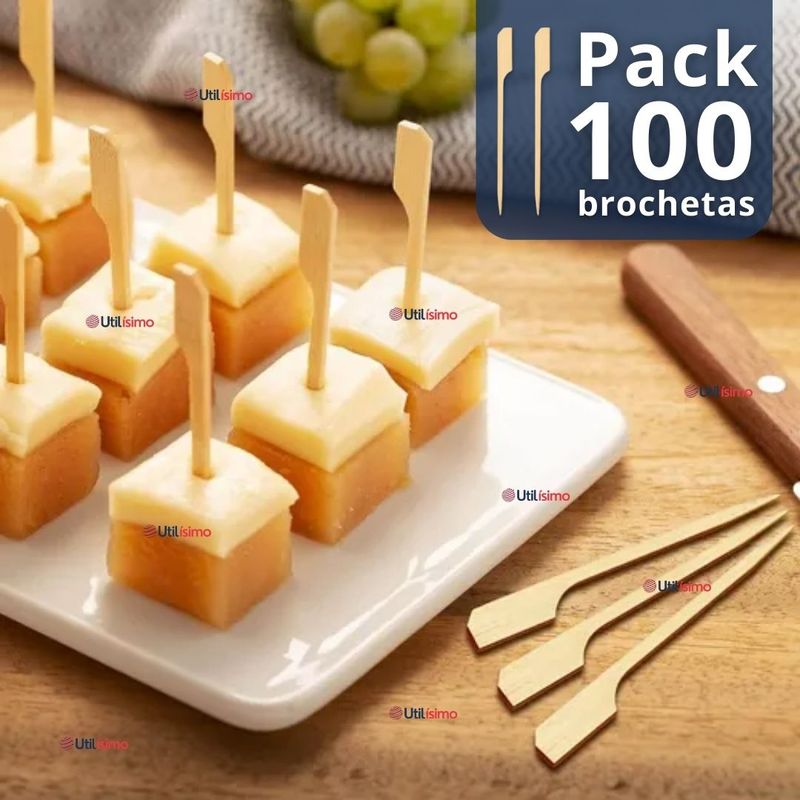 LINE - Pack 100 Piezas Brochetas De Bambú Bandera Cóctel 10cm