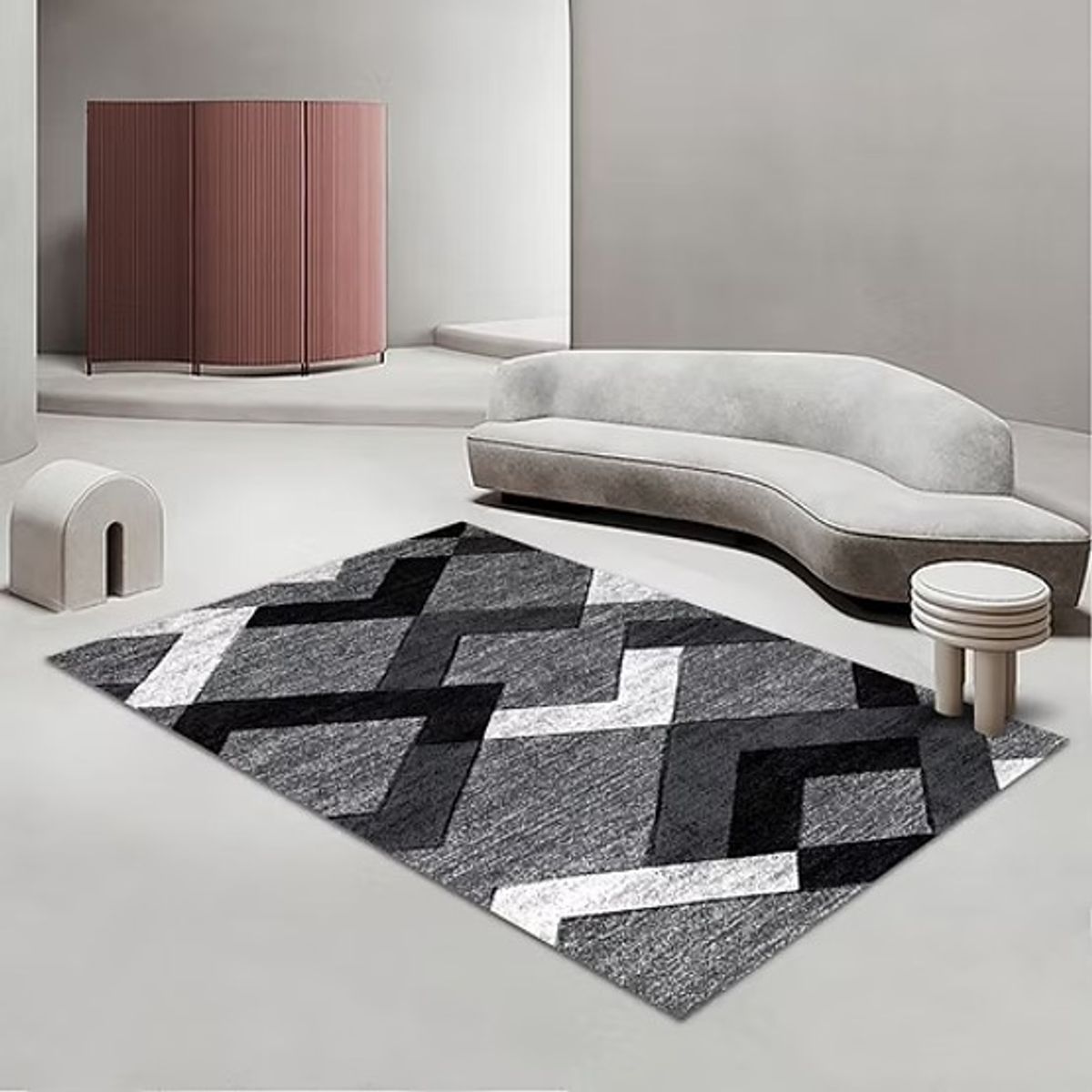 GENERICO - Alfombra rectangular 3D con diseño zig zag gris de 200x240cm GS