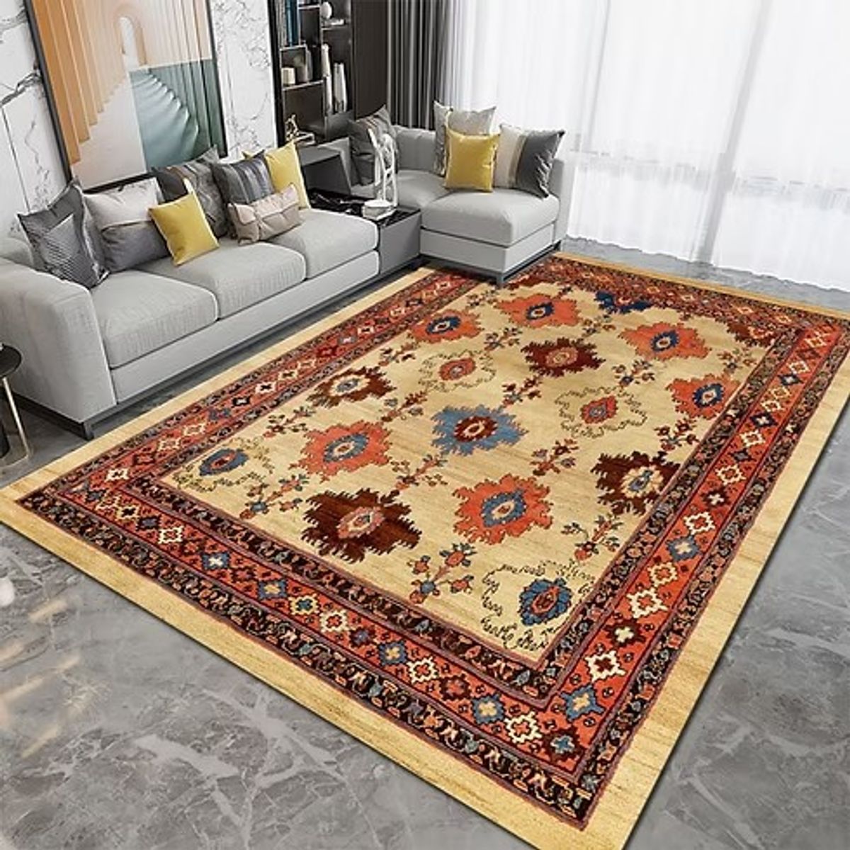 GENERICO - Alfombra rectangular 3D con diseño clásico beige de 200x240cm GS