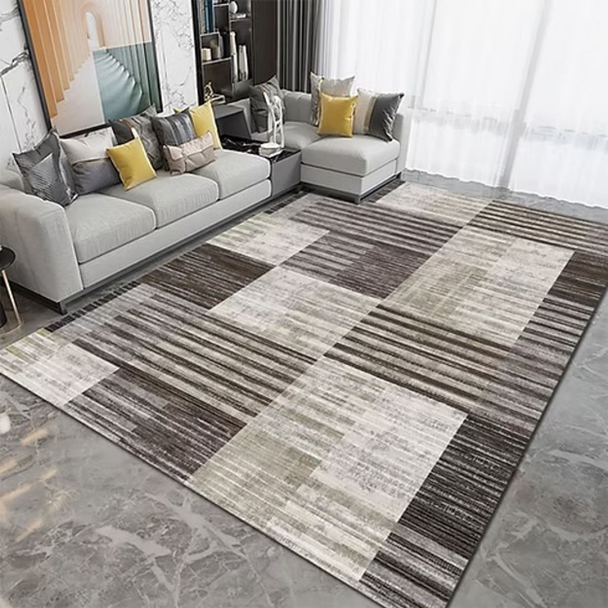 GENERICO - Alfombra rectangular 3D con diseño cuadro beige cafe de 200x240cm GS