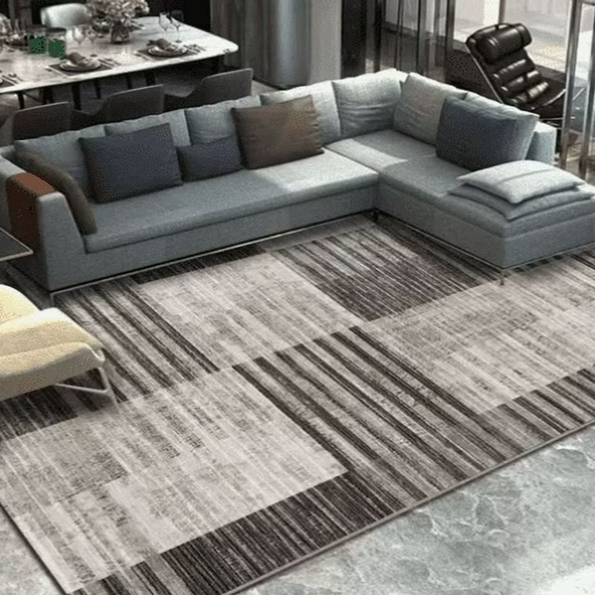 GENERICO - Alfombra rectangular 3D con diseño cuadro beige cafe de 200x240cm GS