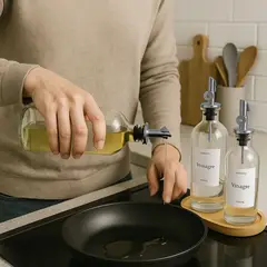 VENHOOUSE - Set 2 Botellas Vidrio Aceite Con Base Bambú Dispensador