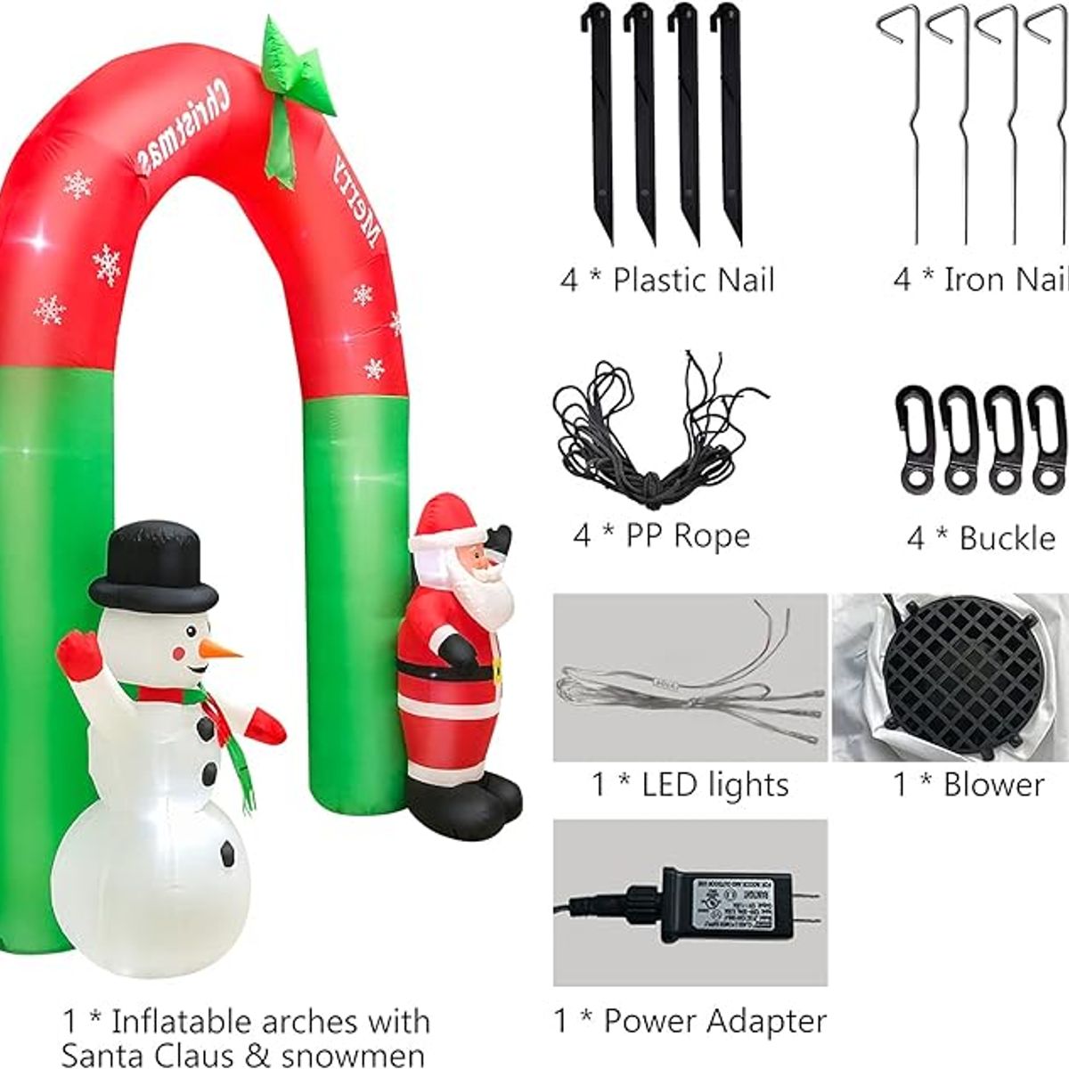GENERICO - ARCO DE NAVIDAD INFLABLE VIEJITO PASCUERO Y MUÑECO DE NIEVE 240CM