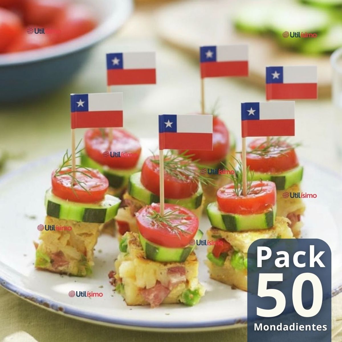 LINE - Pack 50 Mondadientes Pinchos Palillos Bandera De Chile