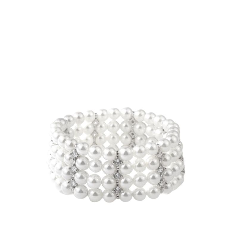 VANE COLLECTION - Pulsera mujer stretch victoriana perlas y circones baño de rodio