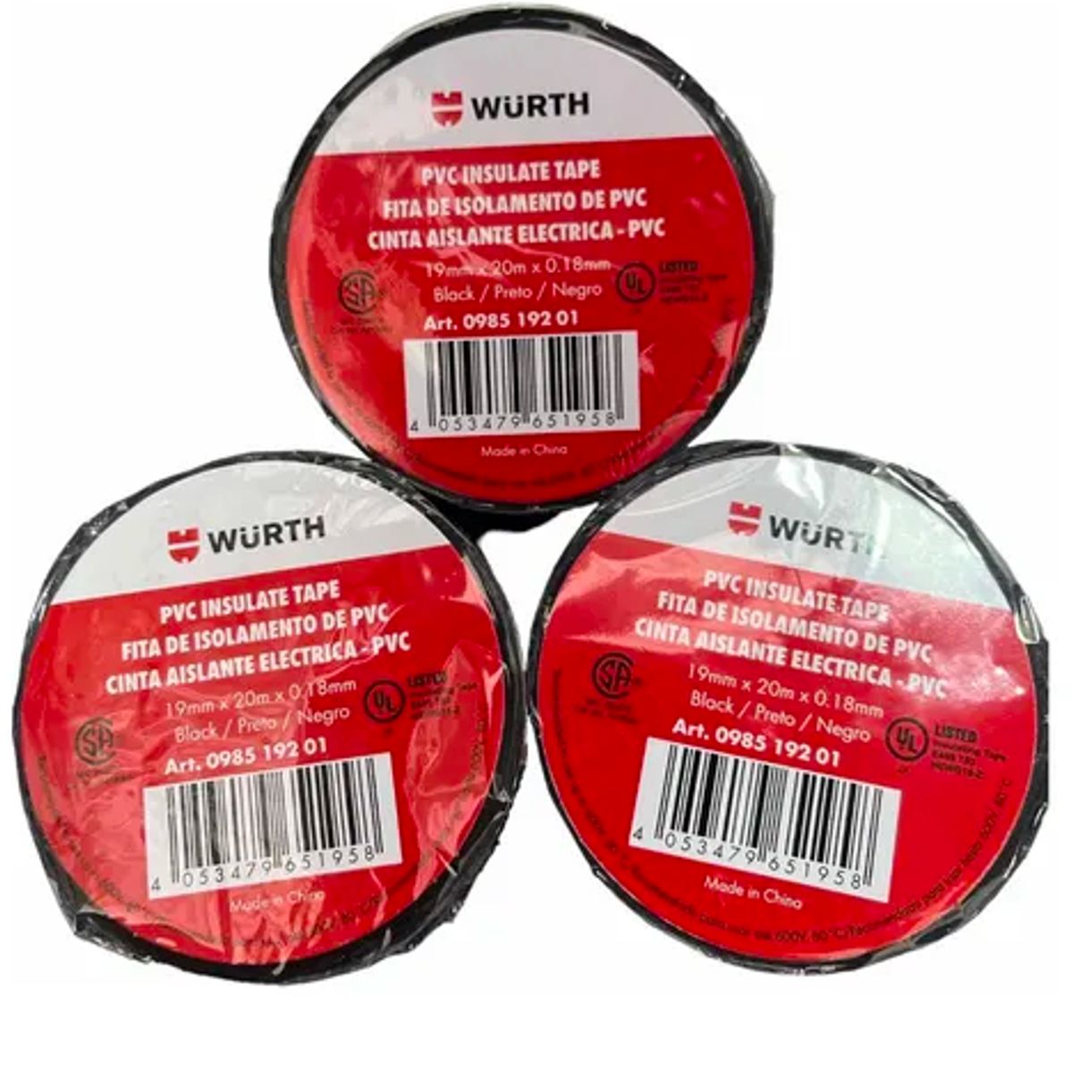 WURTH - Pack x3 Huincha 20 MT Aisladora Wurth Profesional 19mm-018mm