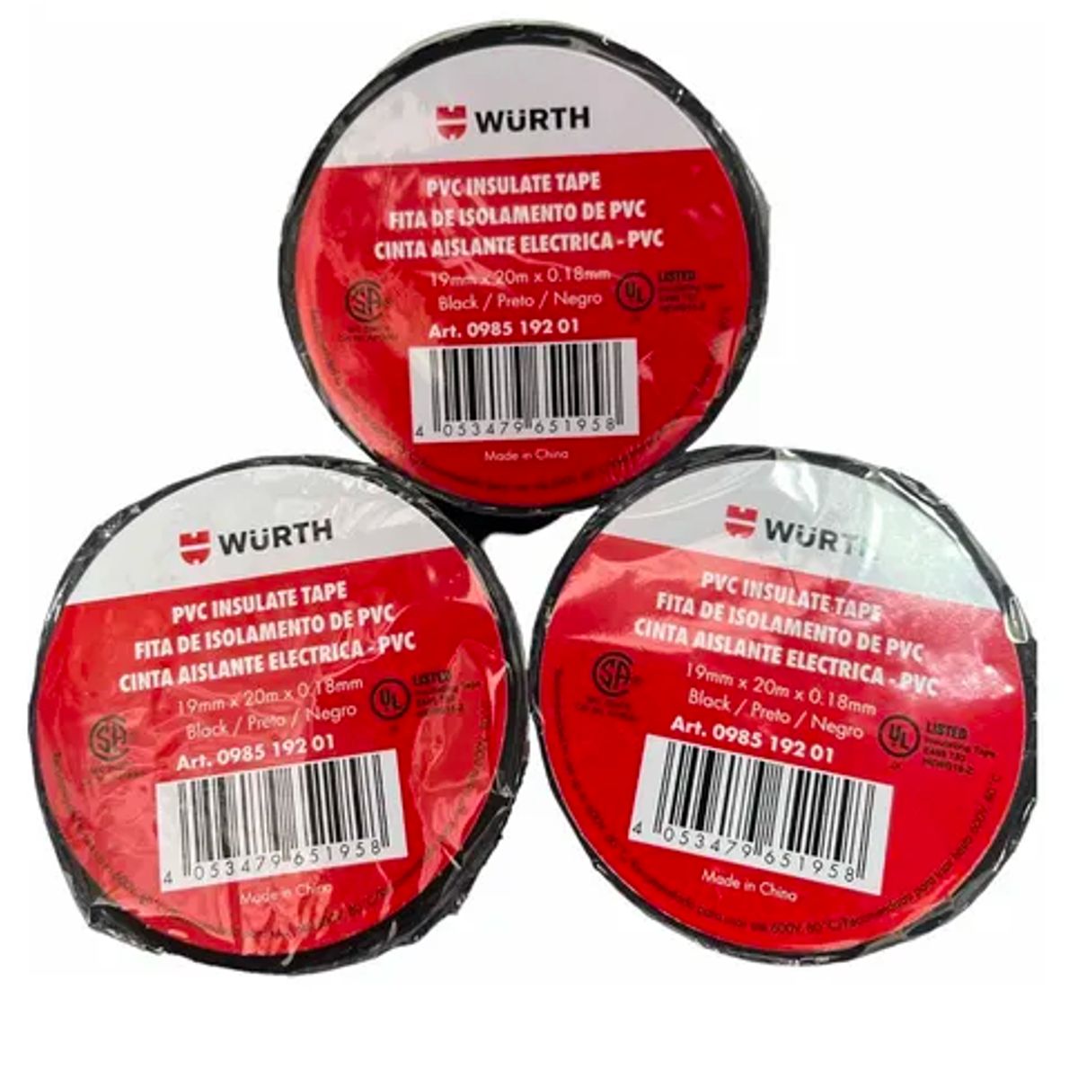 WURTH - Pack x3 Huincha 20 MT Aisladora Wurth Profesional 19mm-018mm