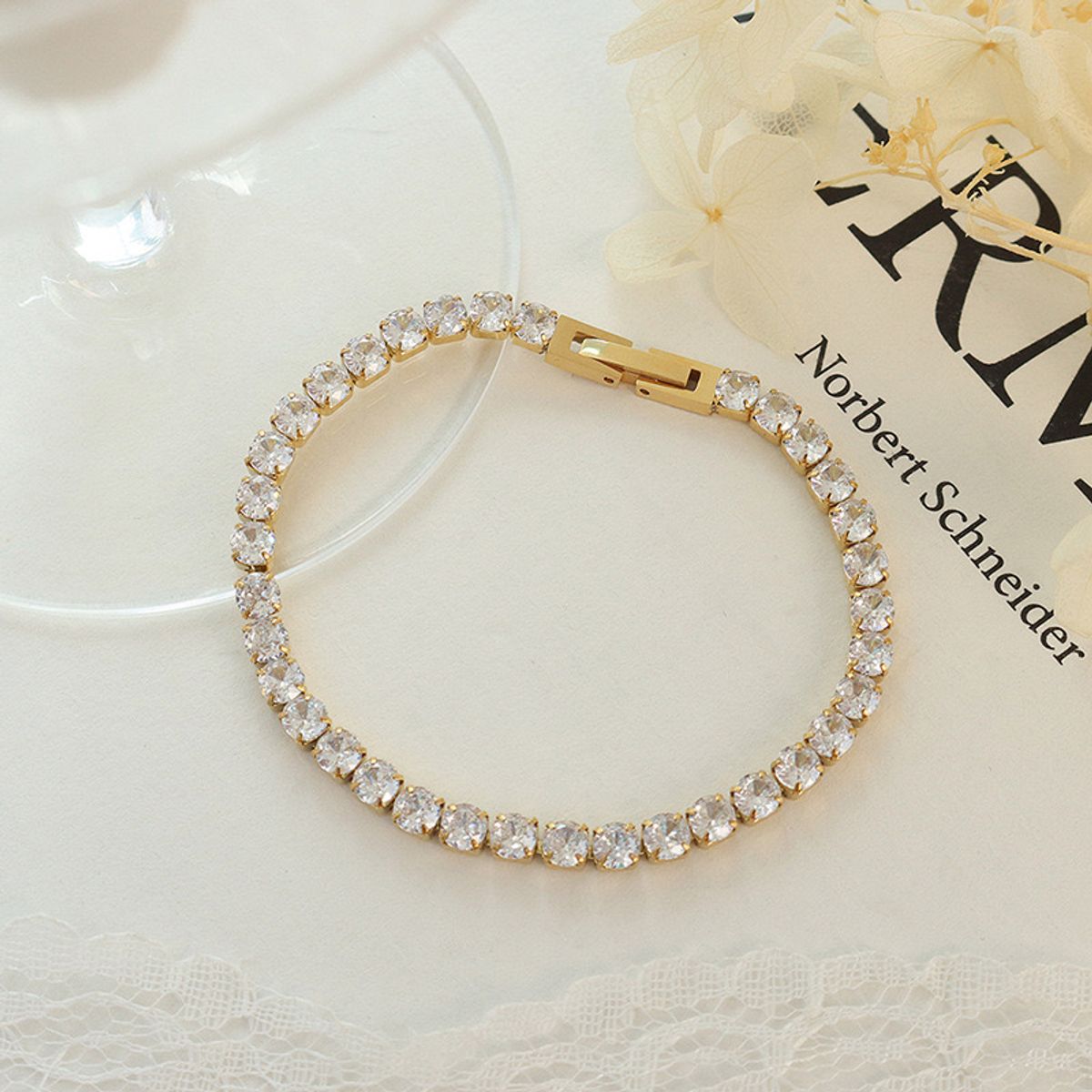 LUX JOYAS - Pulsera Baño Oro Amarillo 18k Tenis Circones