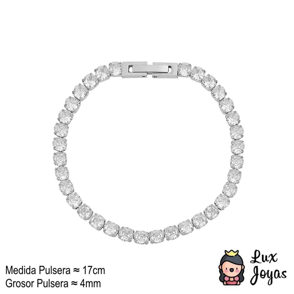 LUX JOYAS - Pulsera Baño Oro Blanco 18k Tenis Circones