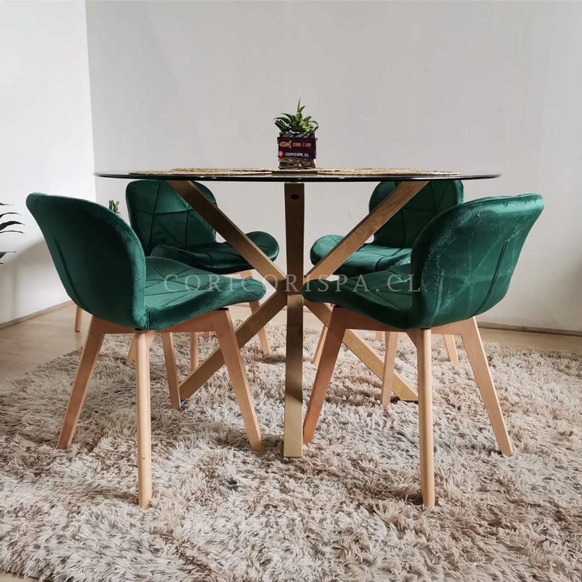 CORI CORI - Comedor Warwick 100cm + 4 Sillas Mariposa Velvet