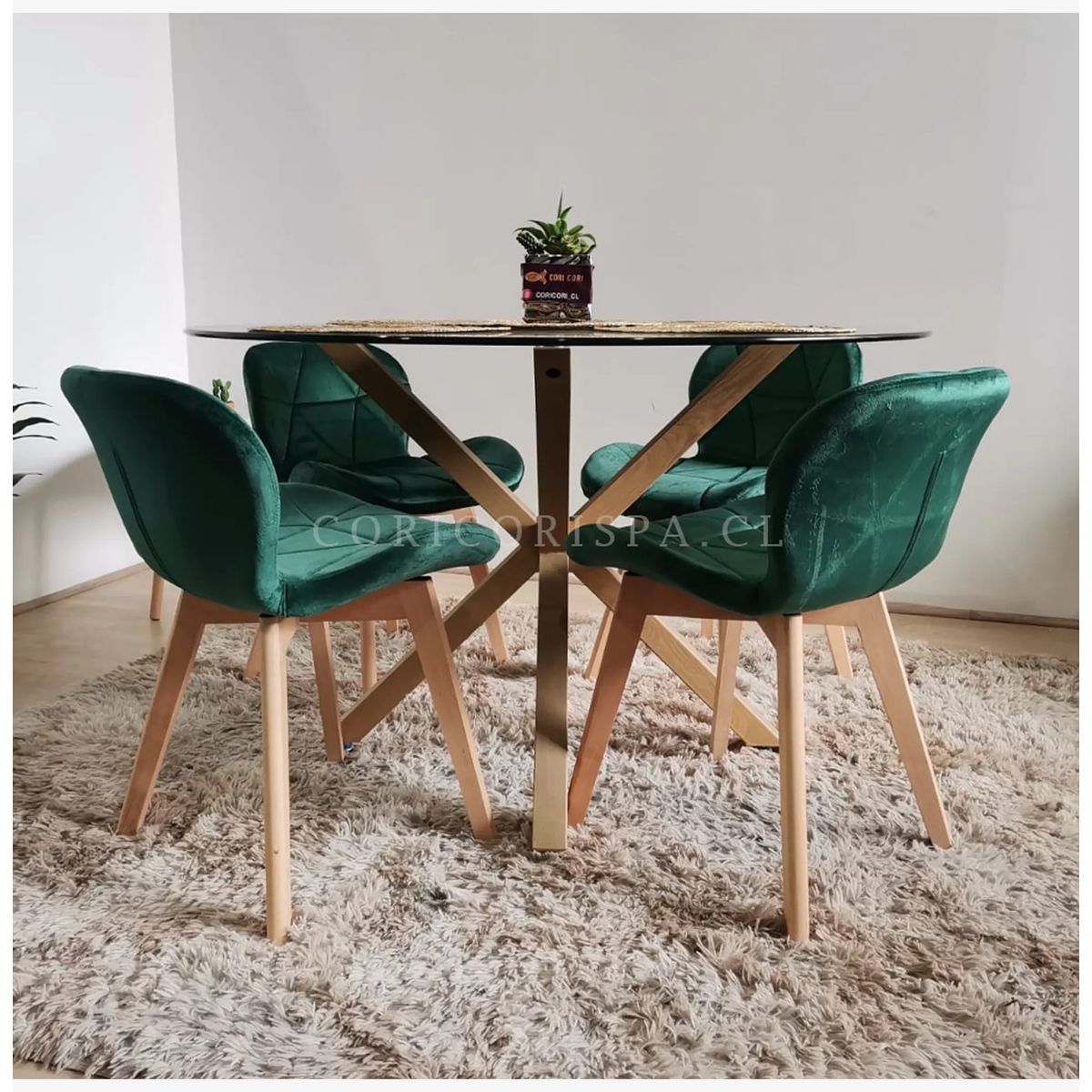 CORI CORI - Comedor Warwick 100cm + 4 Sillas Mariposa Velvet