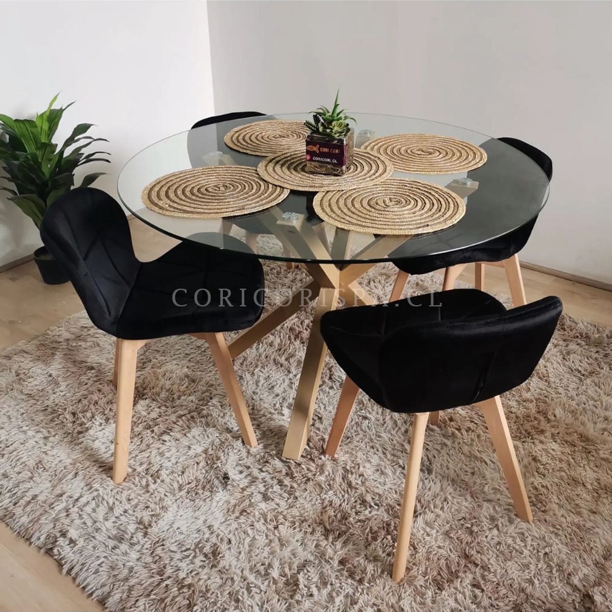 CORI CORI - Comedor Warwick 100cm + 4 Sillas Mariposa Velvet