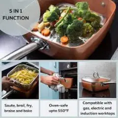 MOVI - Olla de Cobre Multiuso Antiadherente con Cesta para Freír y Accesorios