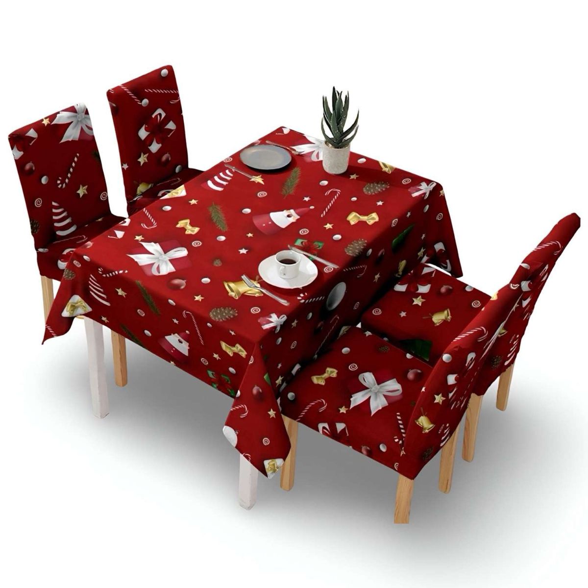 GENERICO - Set Mantel más 6 fundas de sillas antimanchas navideño 140x220 cm 02